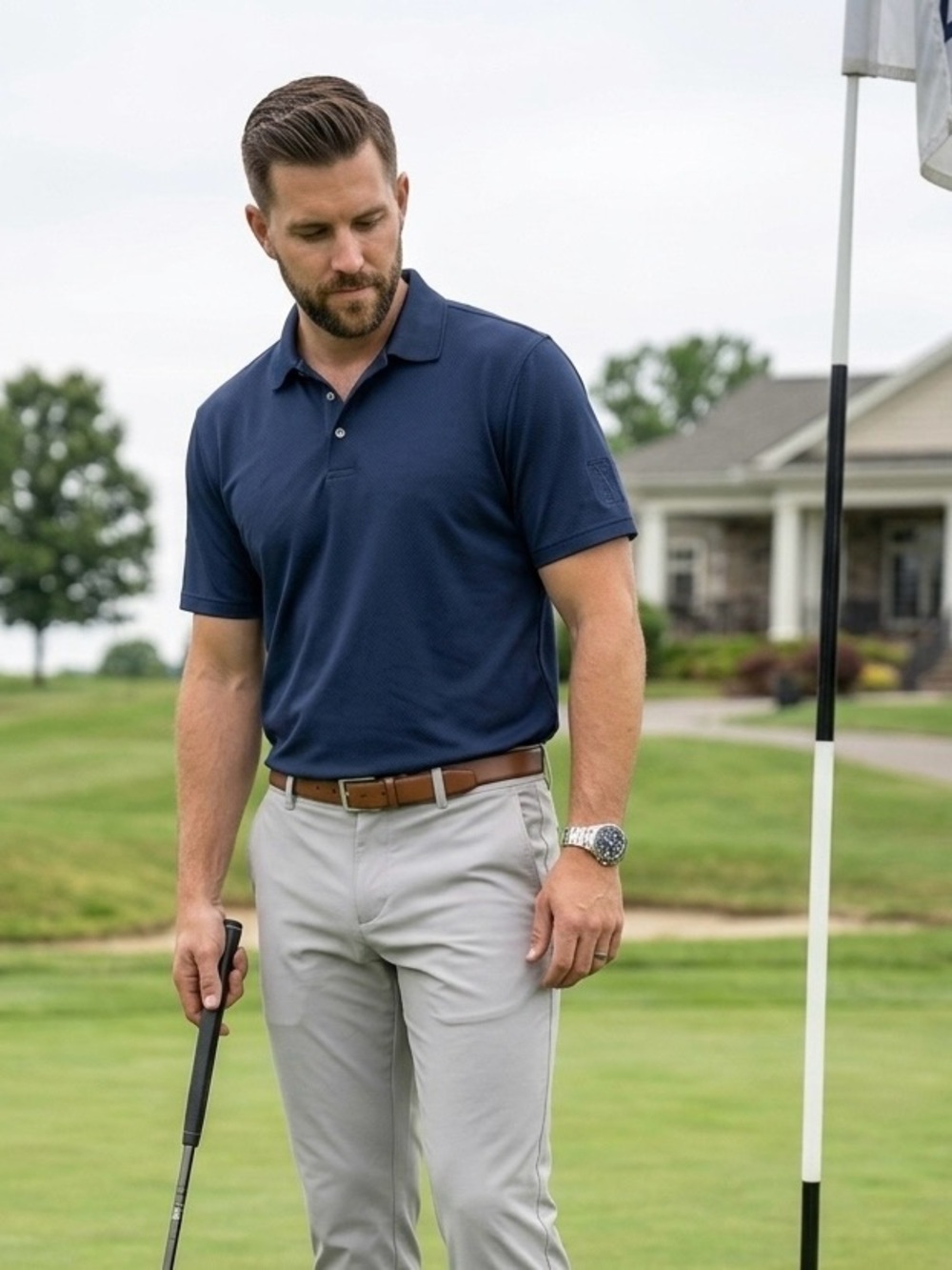 PGA Tour XXL Men's Preppy Clubhouse Country Club Navy Polo Golf Shirt